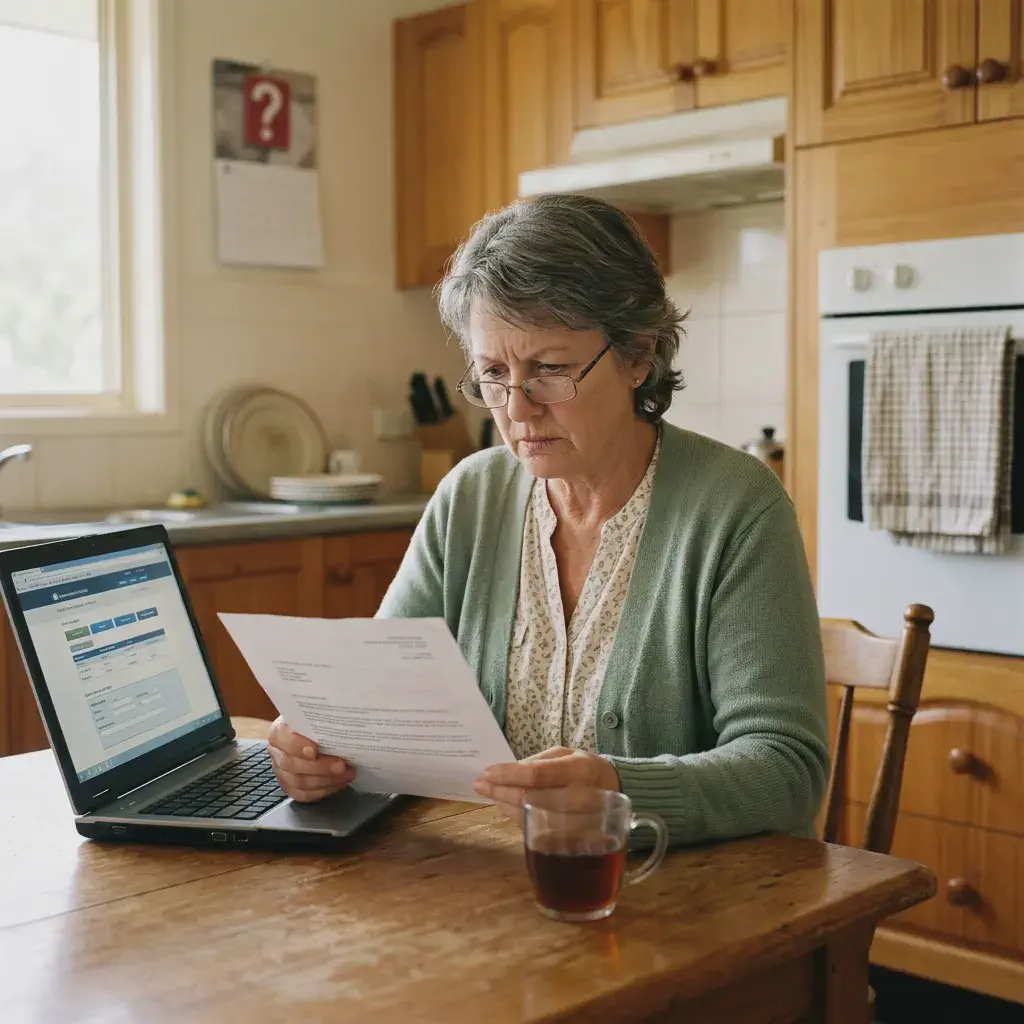 Person at a Queensland kitchen table reading a government decision letter with a concerned expression for Legal Matters Episode 18