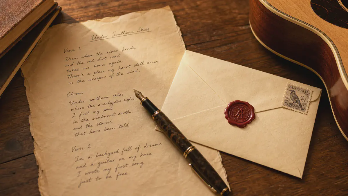 Sealed, dated lyrics creating simple evidence of authorship before sending a song to a publisher