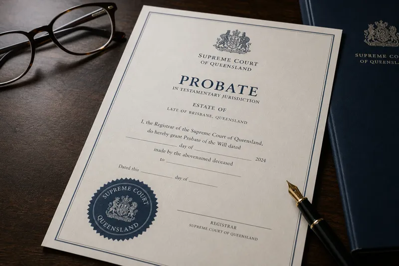 Illustration of probate document in royal purple theme