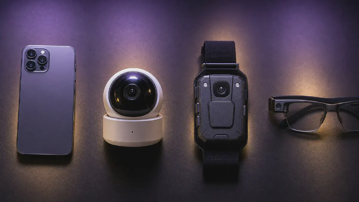 Comparison of smart glasses devices available in Australia and internationally, including Meta Ray-Bans and Anko camera glasses, representing global context of privacy regulation
