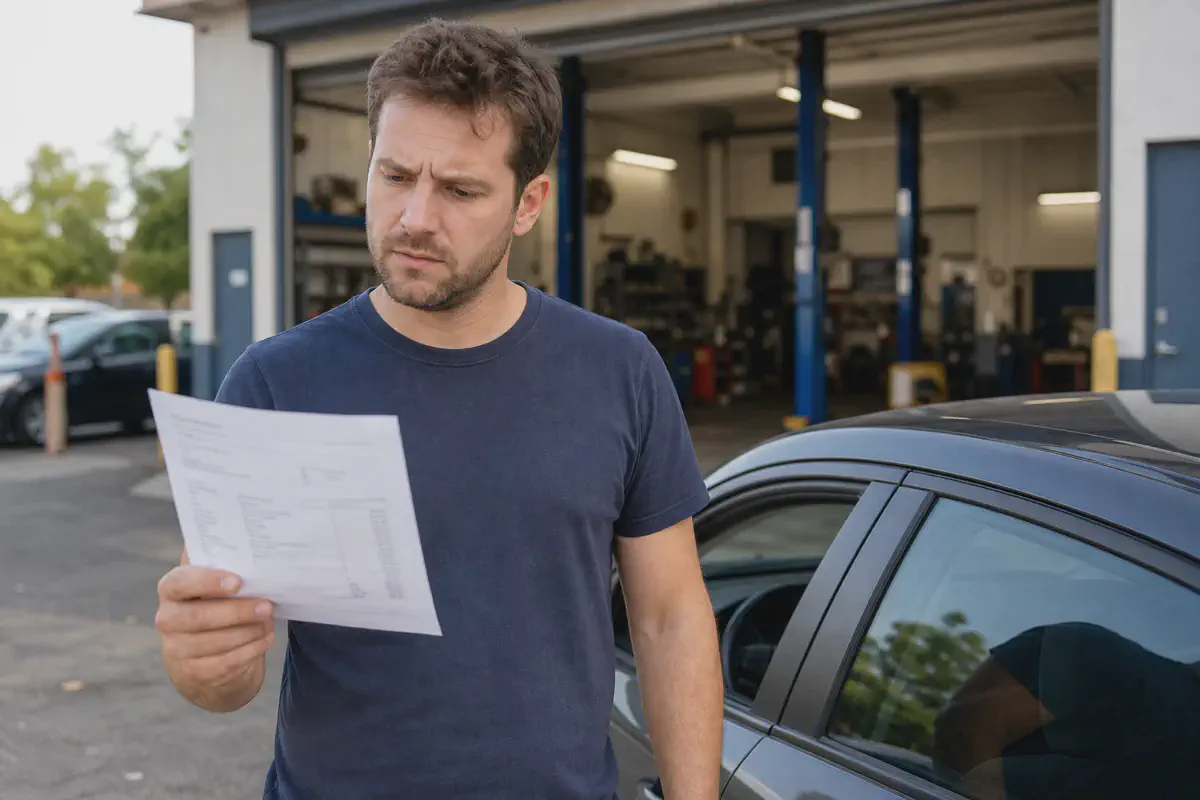 Customer reviewing a car service invoice
