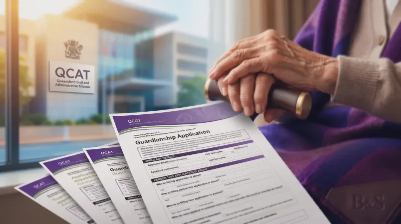 Elderly hands holding care documents representing QCAT guardianship applications