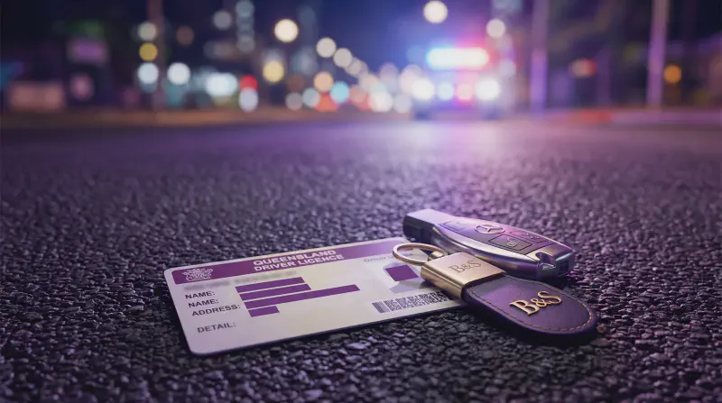 Queensland driver licence beside car keys representing traffic offence defence
