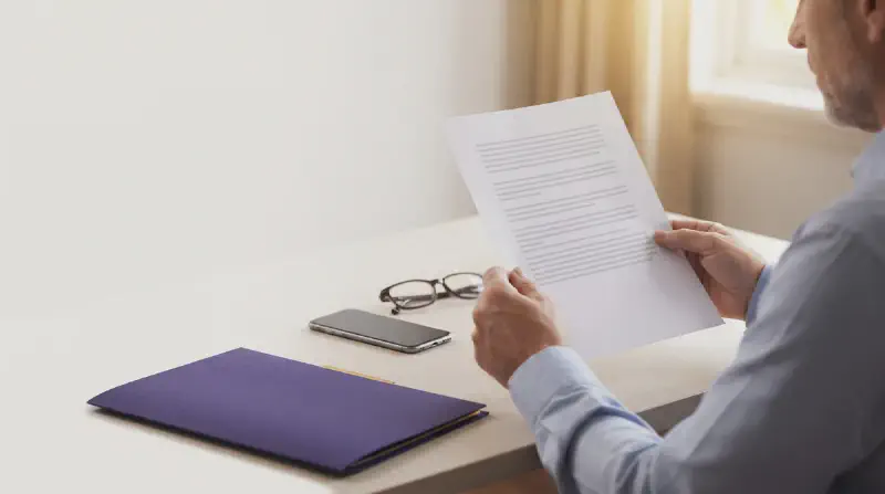 A legal judgment folder beside a laptop in a contemporary Australian office.