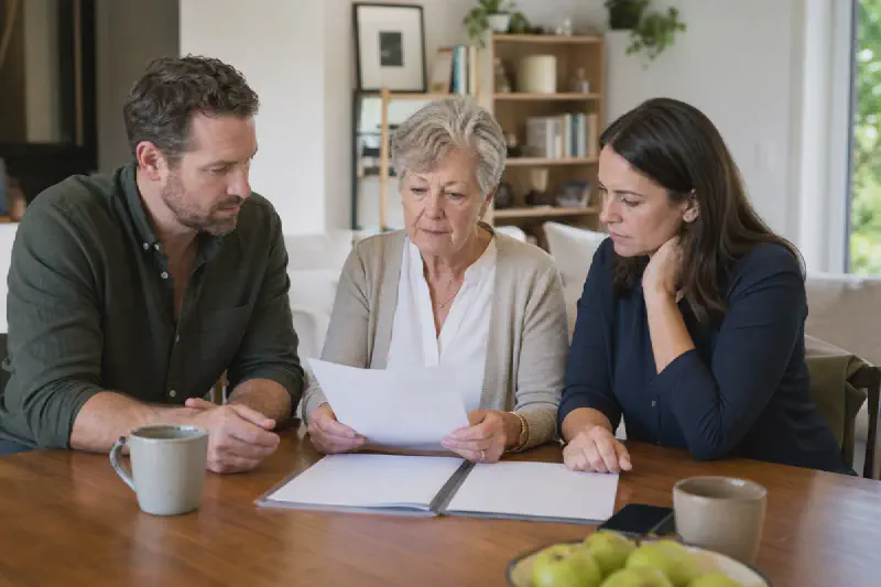 Family reviewing estate documents after a death.